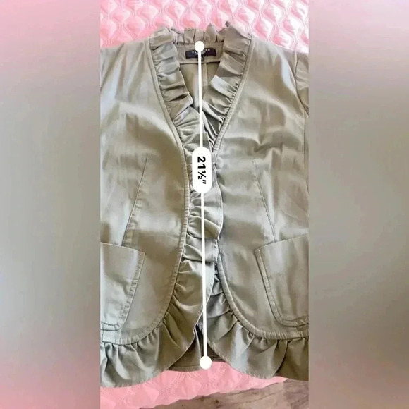 Talbots Olive Army Green Ruffle Jacket Excellent Condition Size 10 Petite - Picture 9 of 10